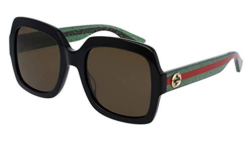 Gucci GG0036S 002 54M Black/Green/Brown Rectangle Sunglasses For Women+FREE Complimentary Eyewear Care Kit